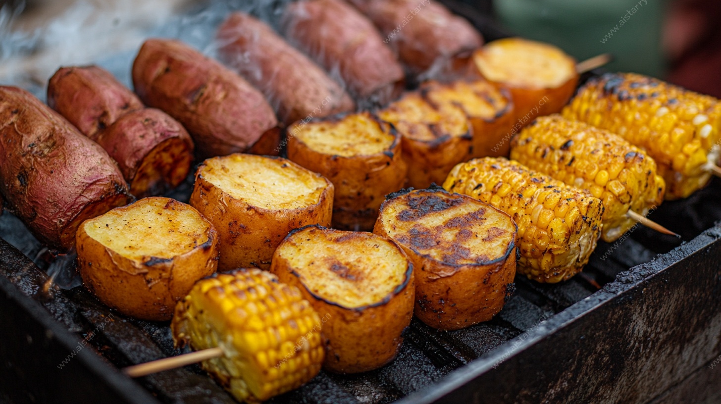 户外烤架上的美味食材