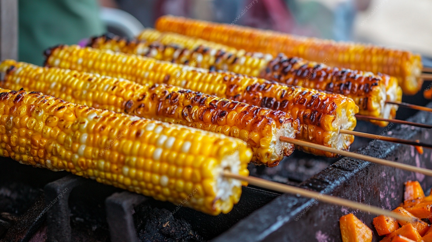烤架上的美味烤玉米