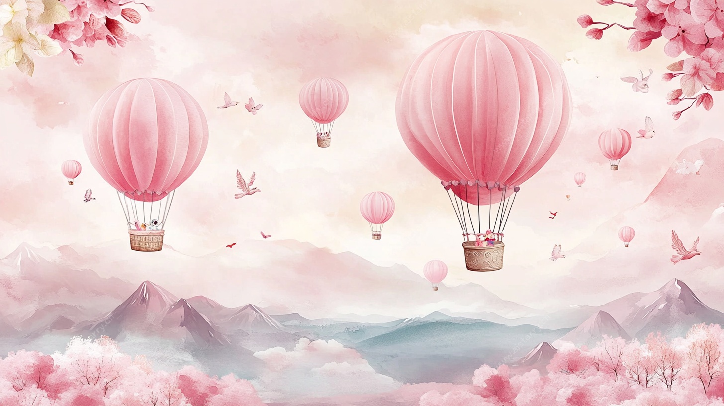 粉色梦幻热气球浪漫风景