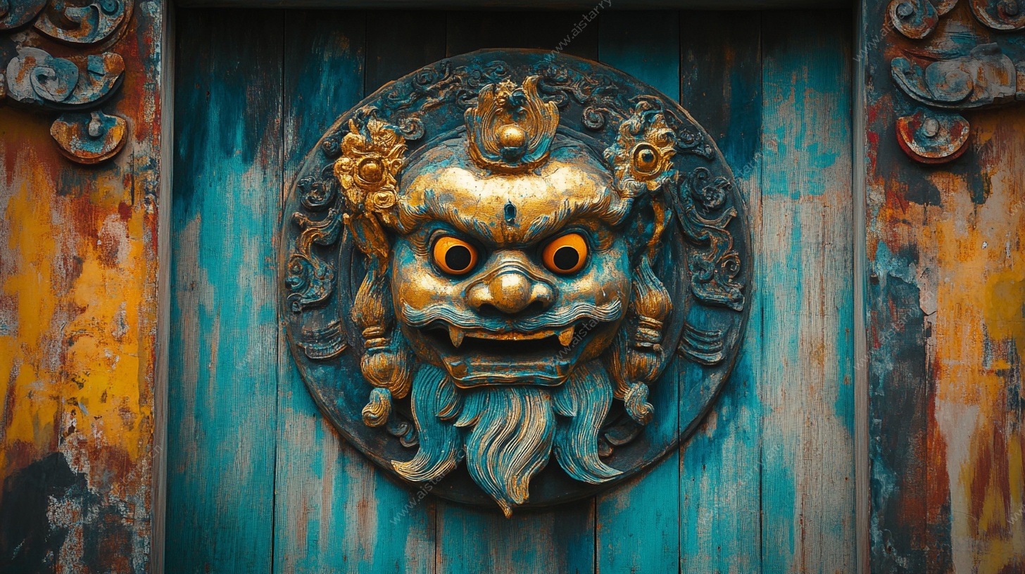 中式古门铜兽面门环