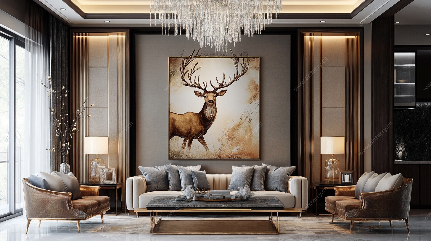 现代轻奢风客厅装饰画场景