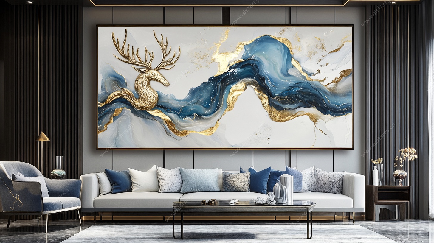 现代客厅抽象鹿主题挂画