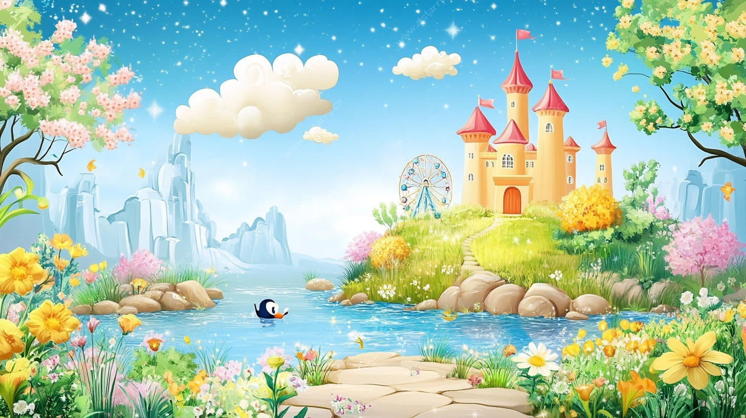 梦幻童话城堡风景插画