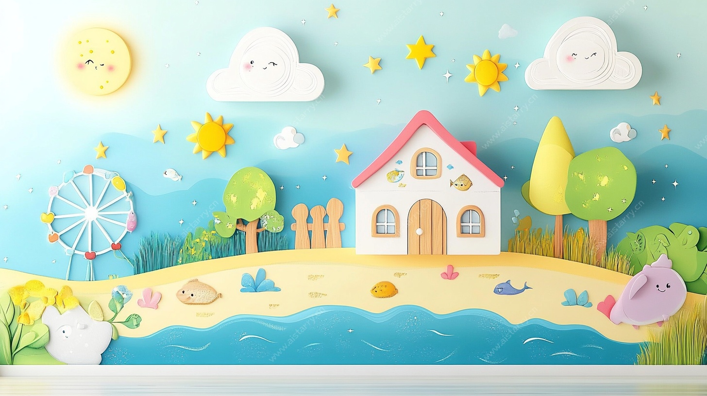 梦幻儿童房墙面装饰插画