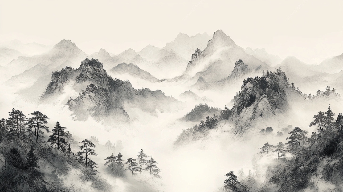 水墨群山 云雾缭绕之景