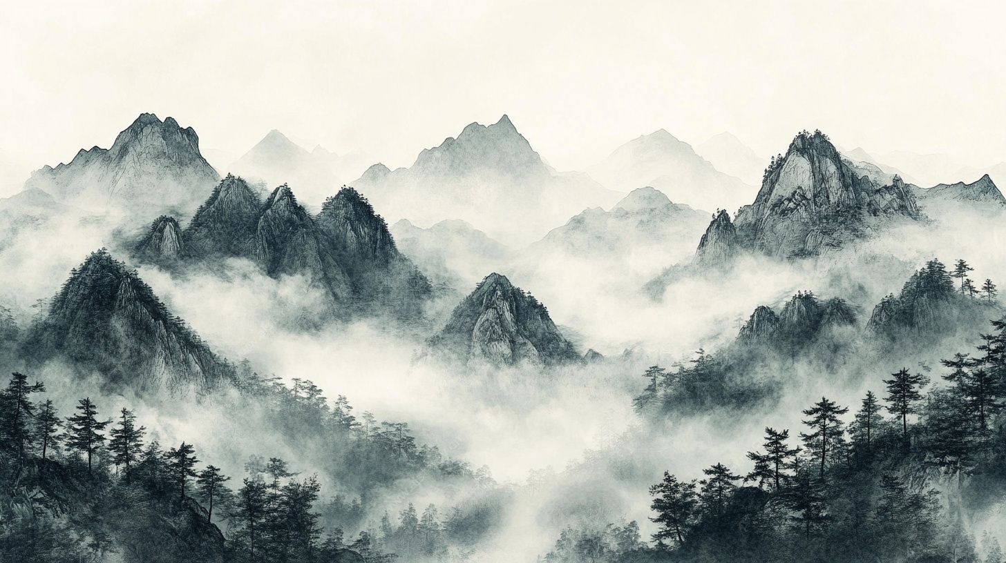 水墨山水云雾缭绕图