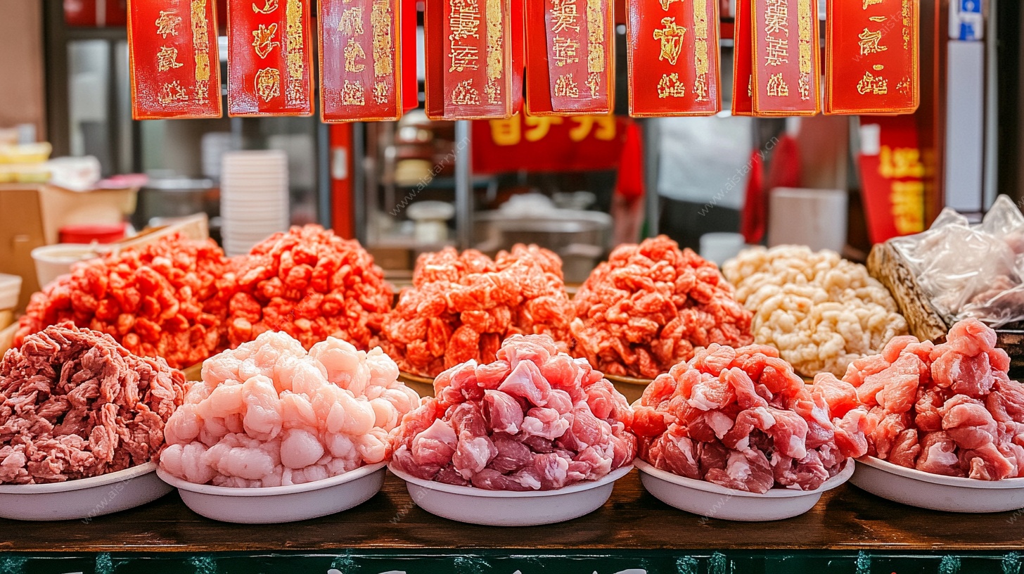 生鲜肉类摊位 喜庆售卖场景