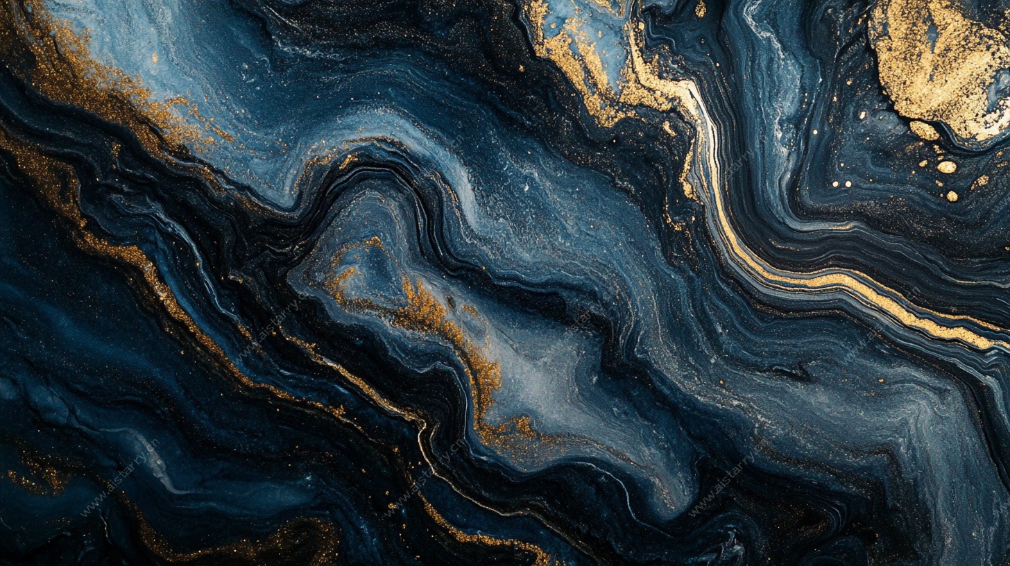 蓝金流动纹理抽象背景图