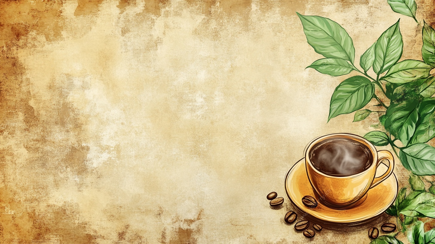 复古风咖啡杯与绿植背景