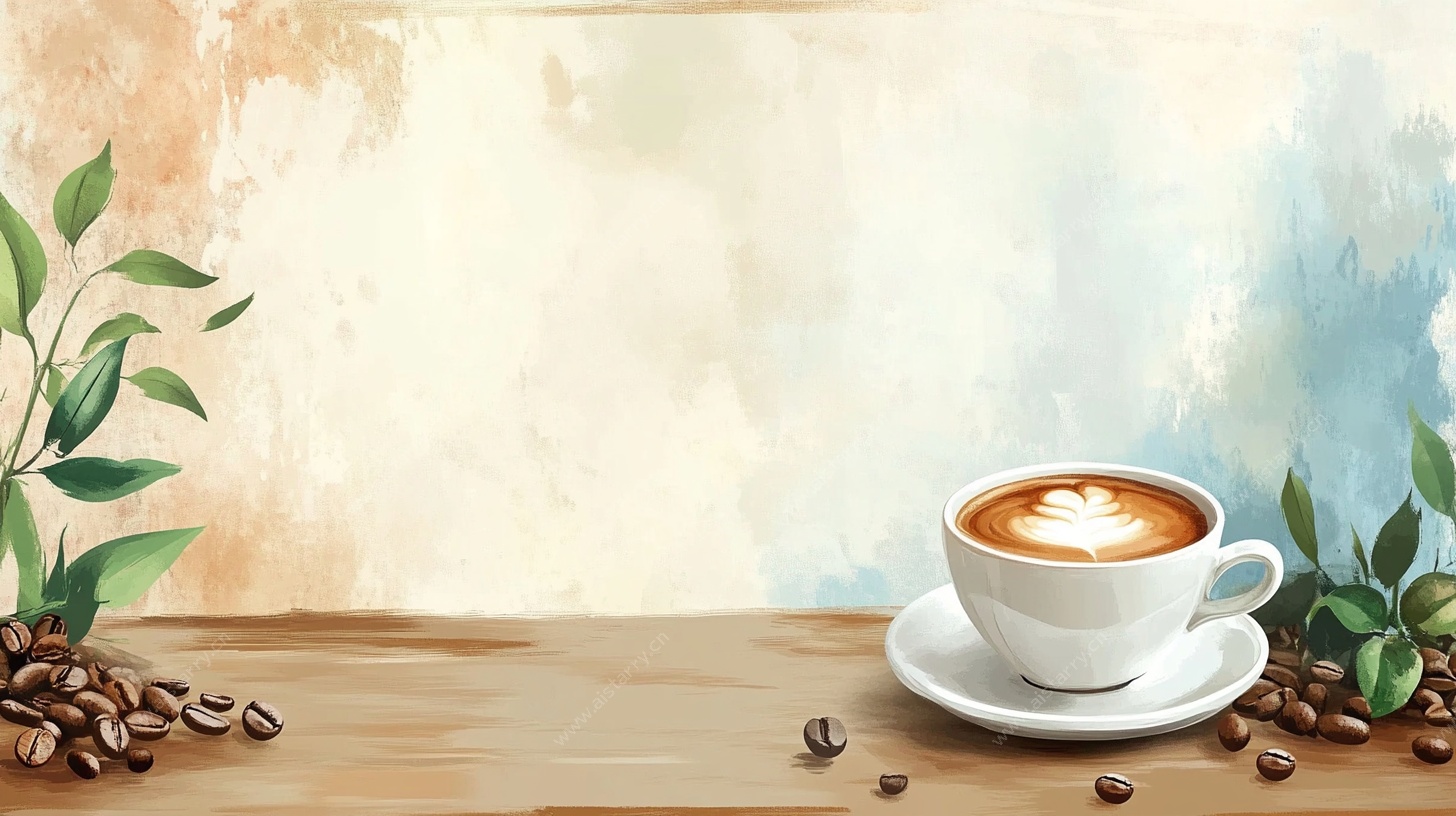 木质桌面上的拿铁咖啡