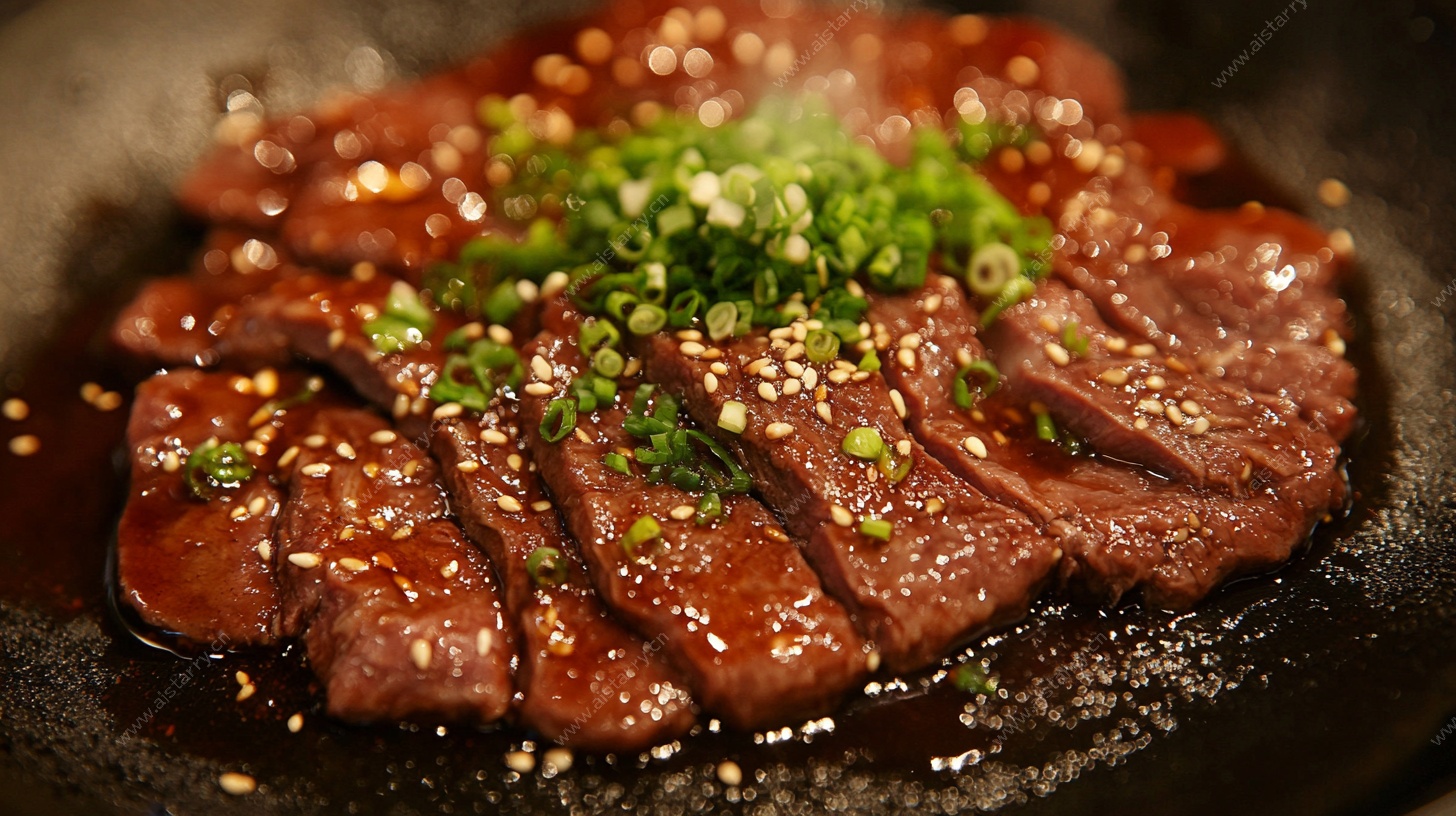 煎制牛排撒葱花芝麻