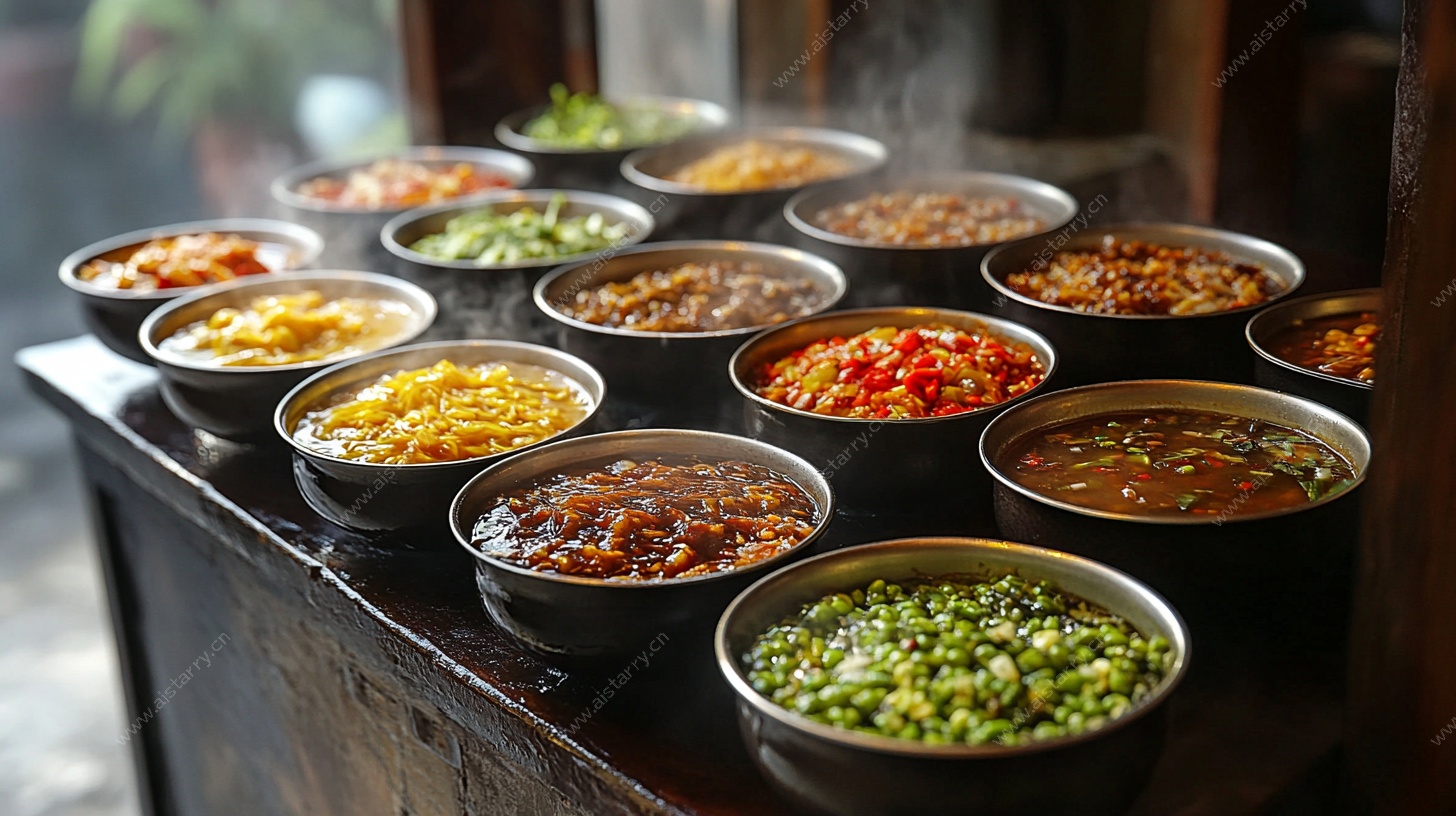 各式调料碗陈列