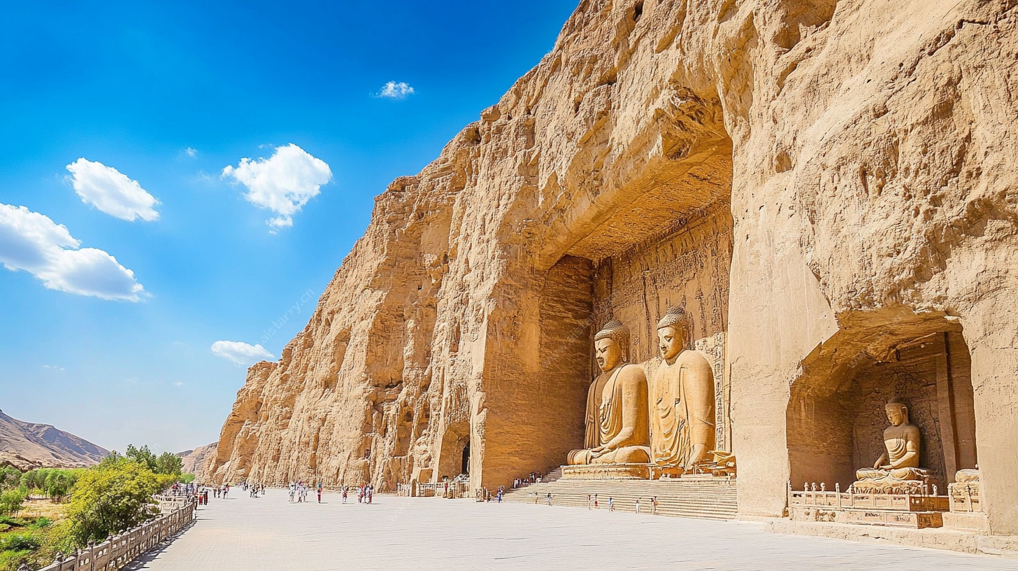 云冈石窟壮观佛像景观