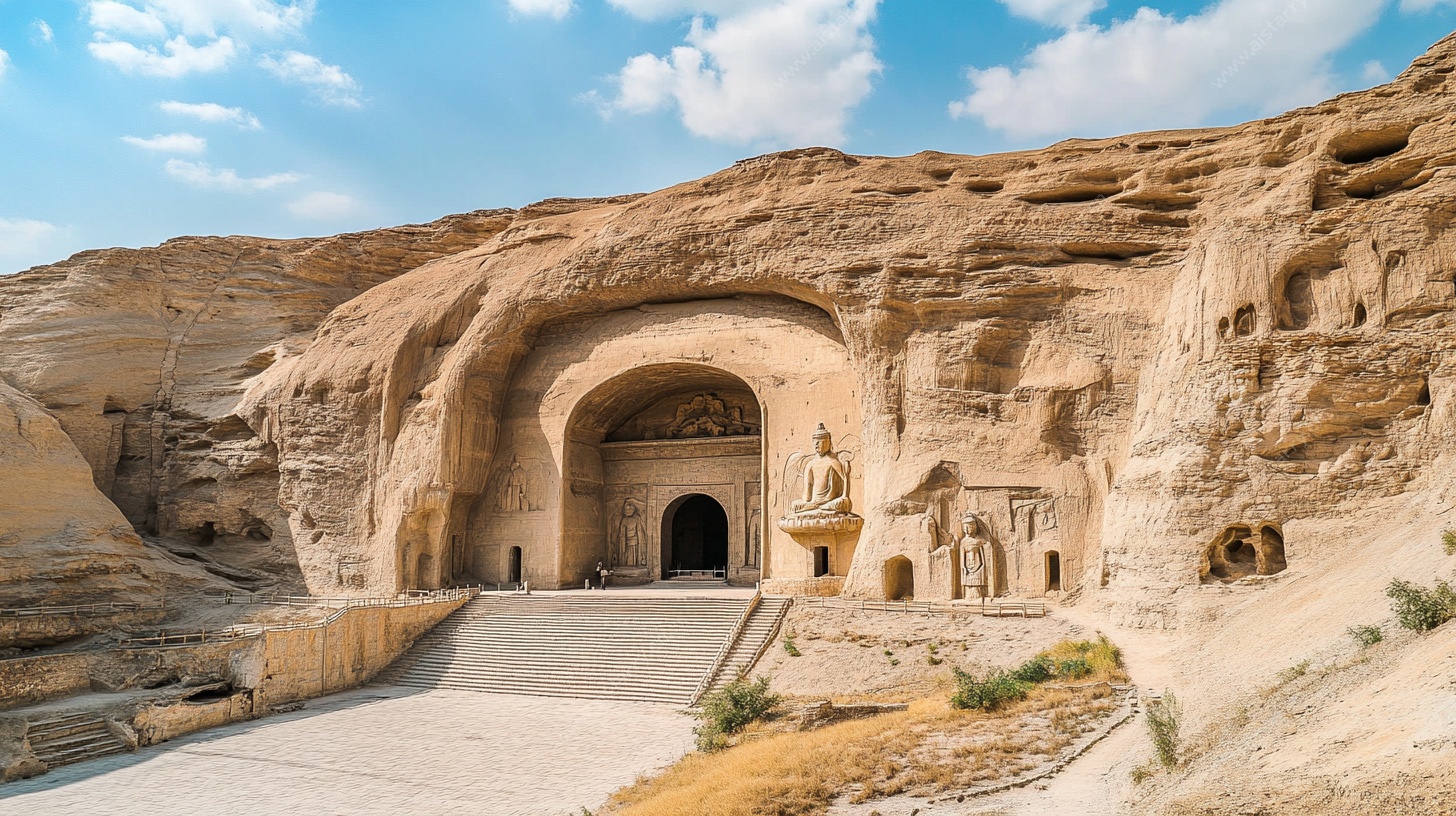 沙漠中的古老石窟建筑
