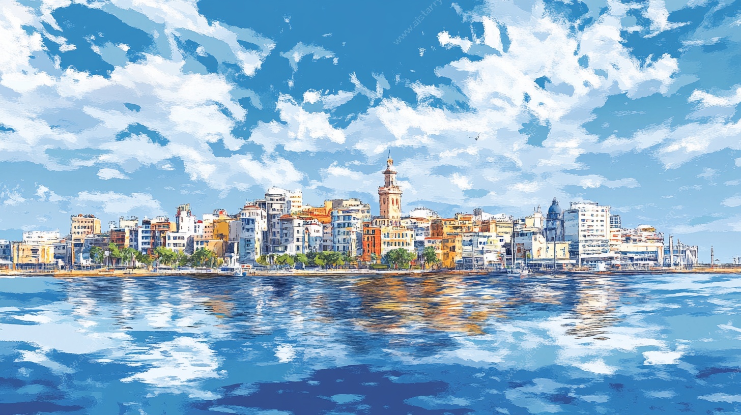 海滨城市风光绘景