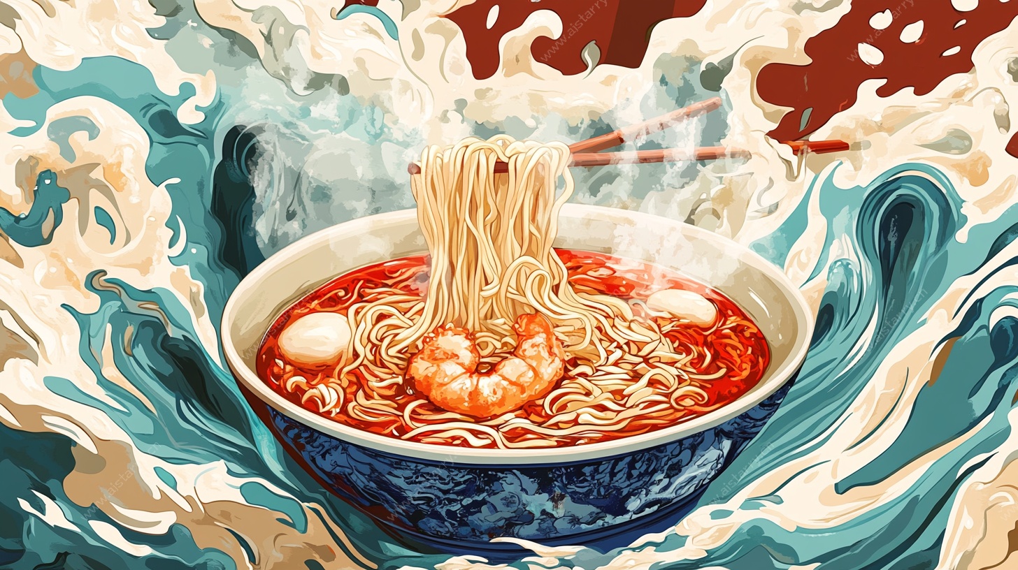 海鲜拉面插画