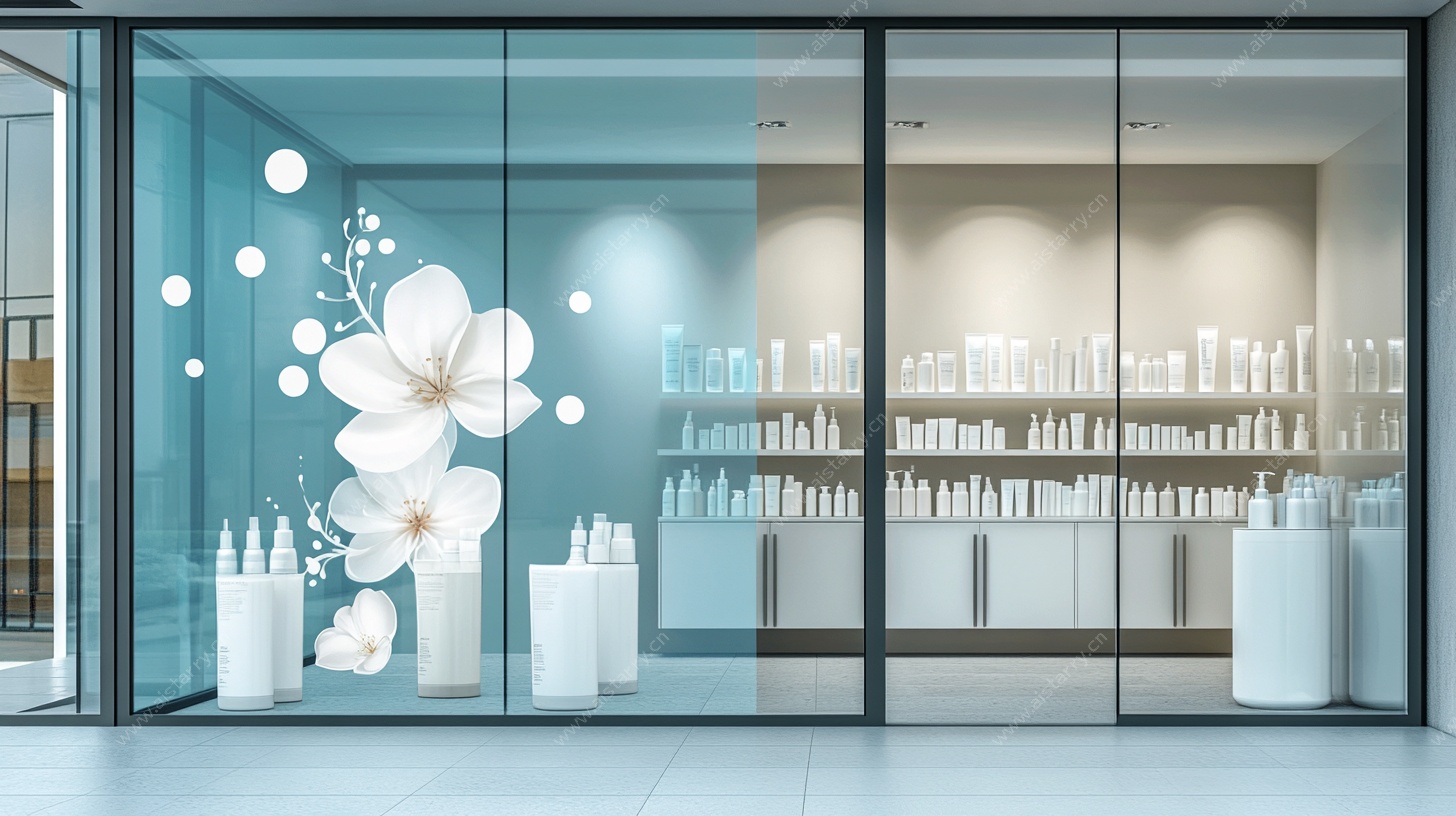 简约美妆店玻璃橱窗展示