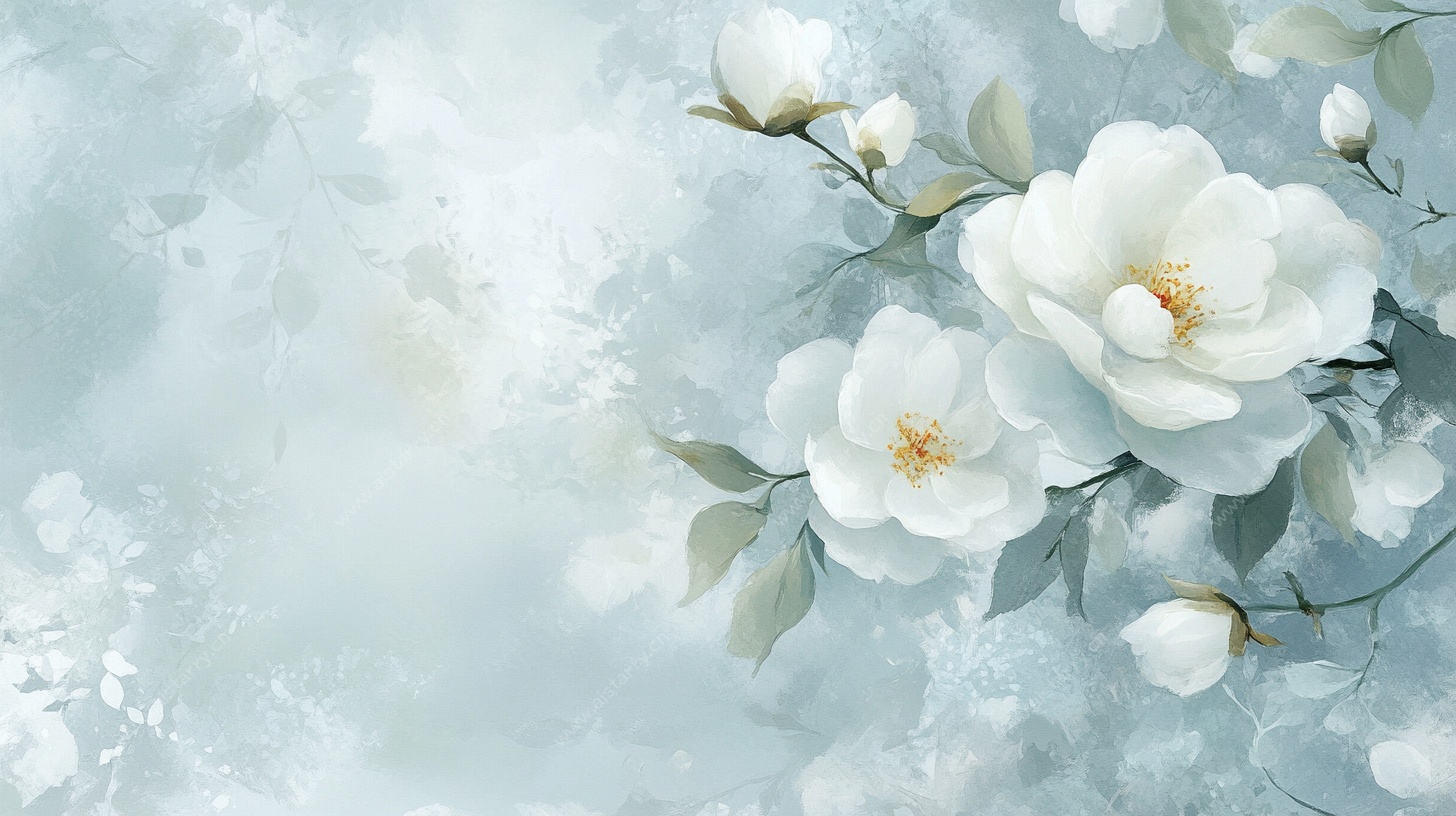 淡蓝背景下的素雅白花卉