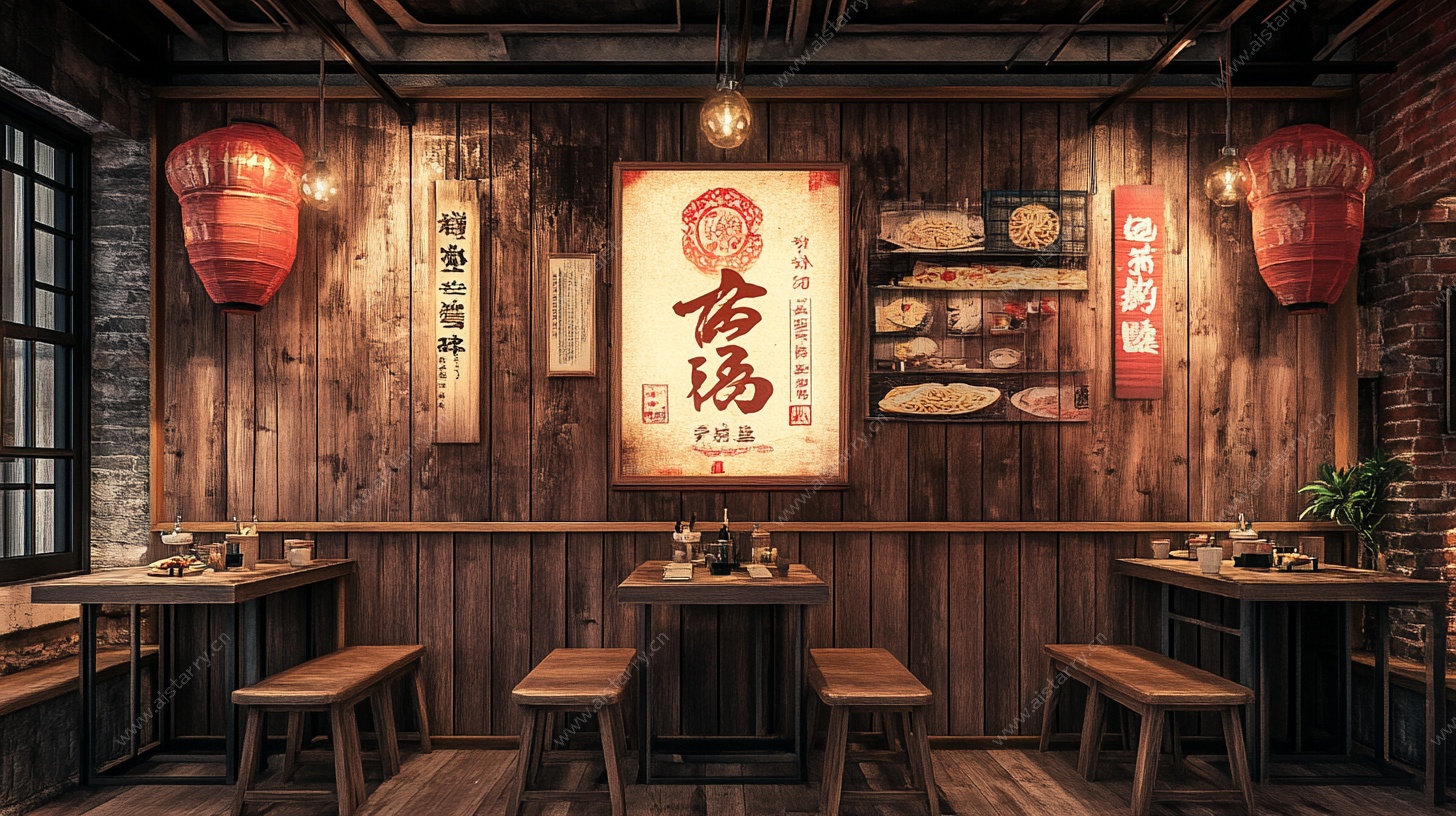 中式古风面馆室内场景