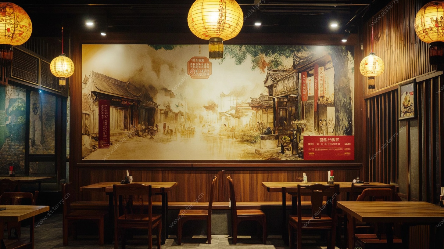 中式餐厅古朴风室内场景