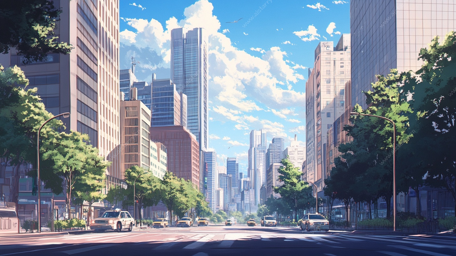 城市街道清新动漫风场景