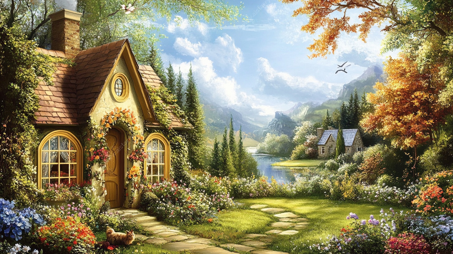 梦幻田园小屋风景图