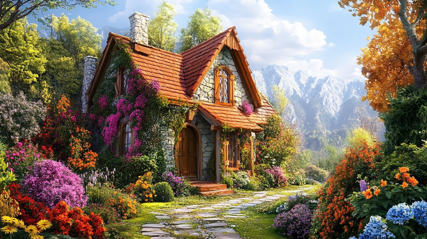 梦幻花园中的童话小屋