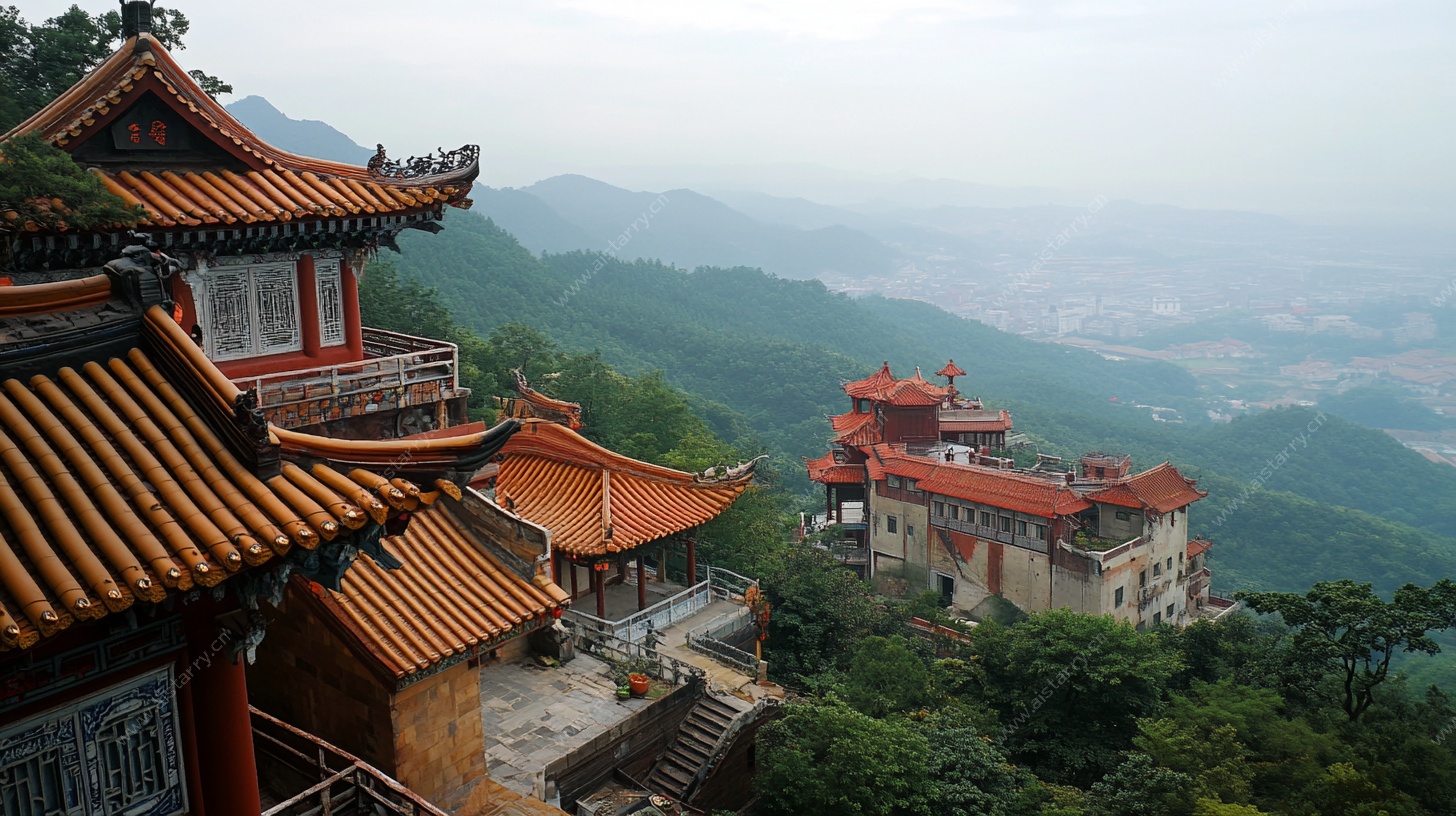 山间古寺远眺美景
