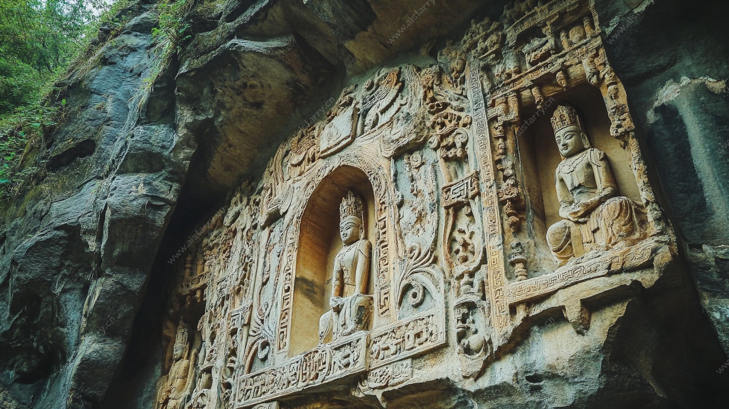 古老石窟佛像雕刻景观