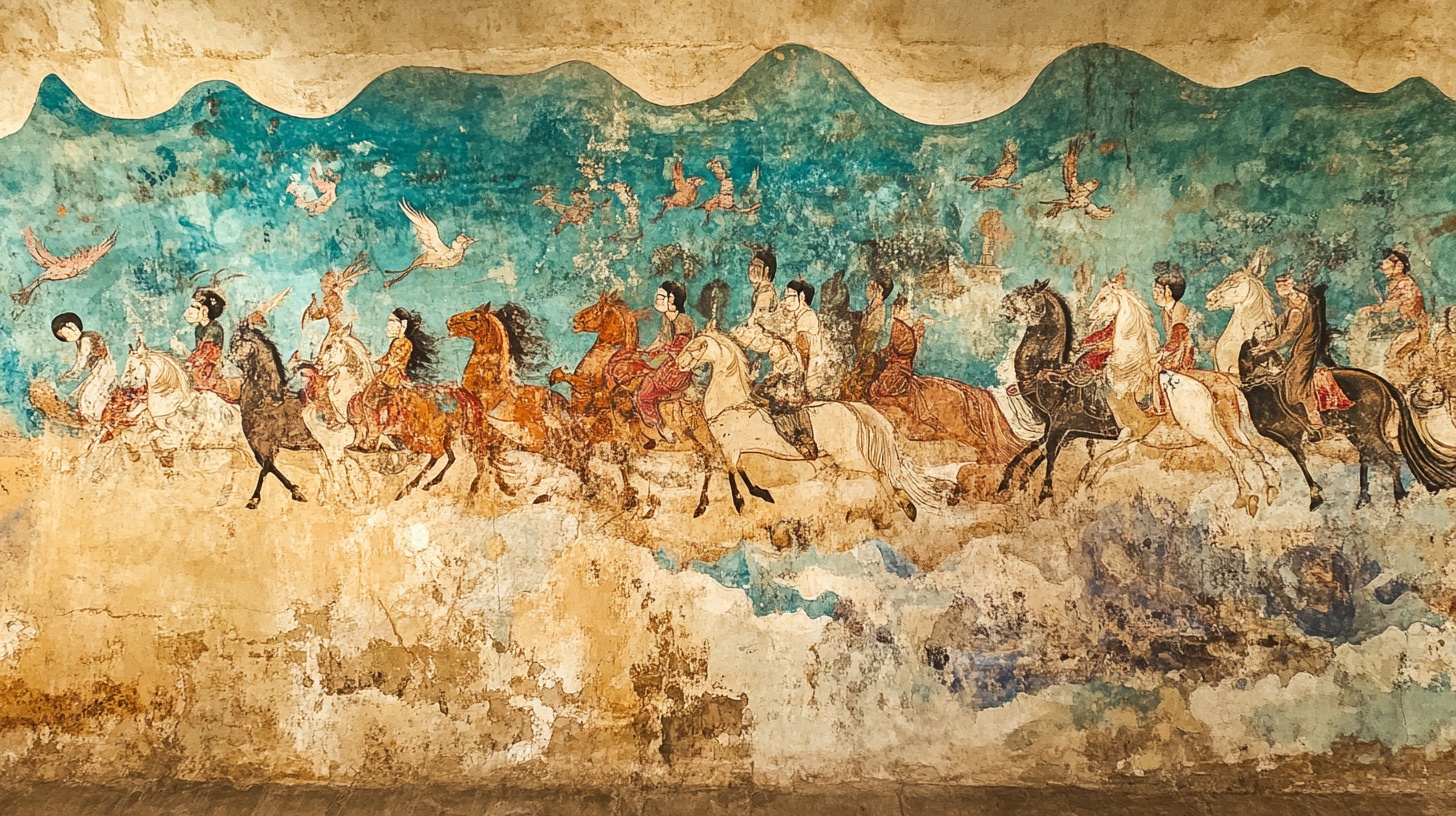 古代骑马人物壁画场景