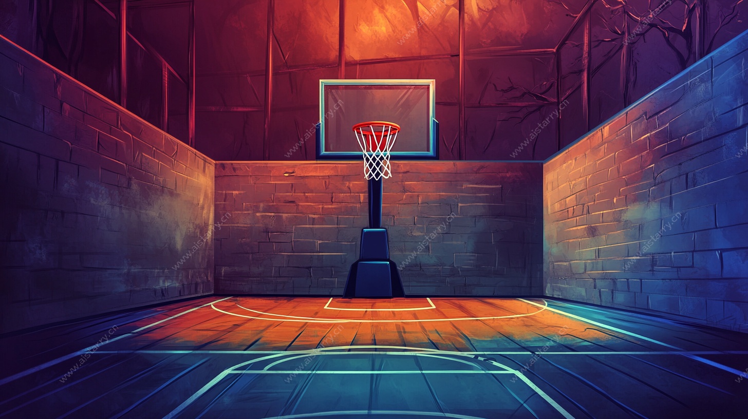 梦幻灯光下的篮球场地