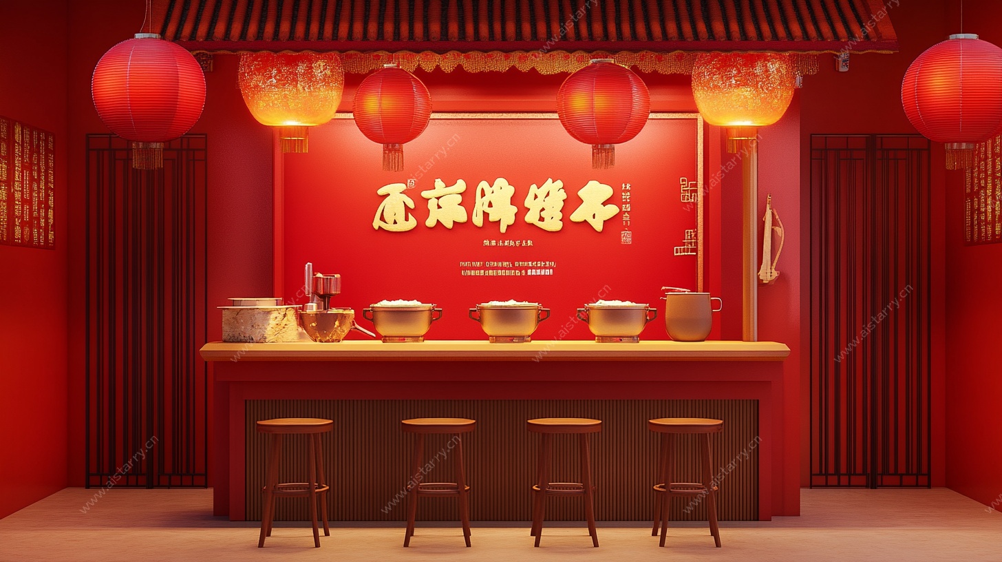 中式红主题美食售卖场景
