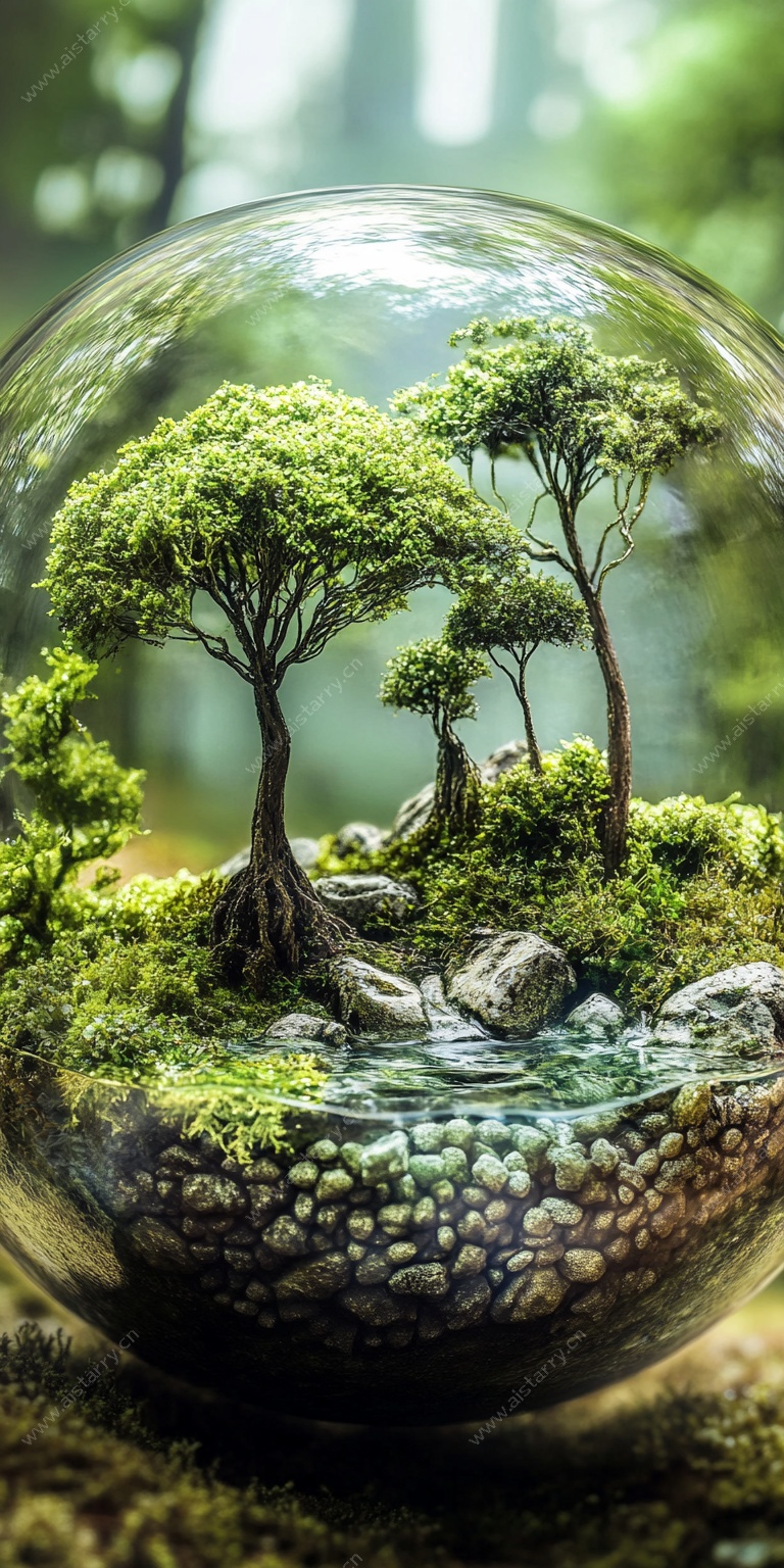 玻璃球内的微型森林景观