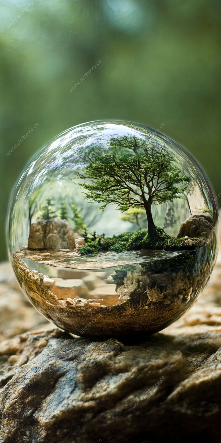 玻璃球中的奇幻自然景观