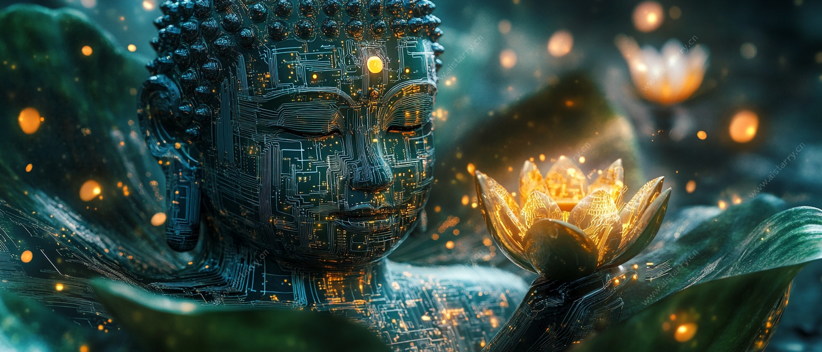 佛像与莲花的梦幻场景