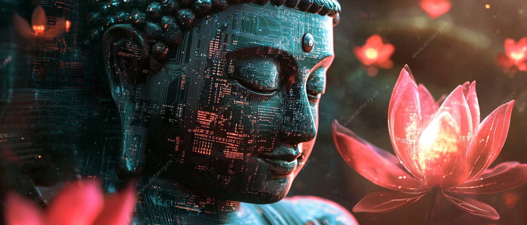 科技佛像与梦幻莲花景象