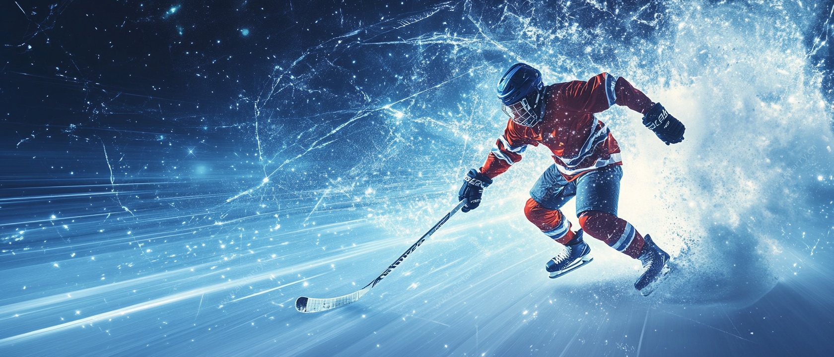 冰上激战的冰球运动员