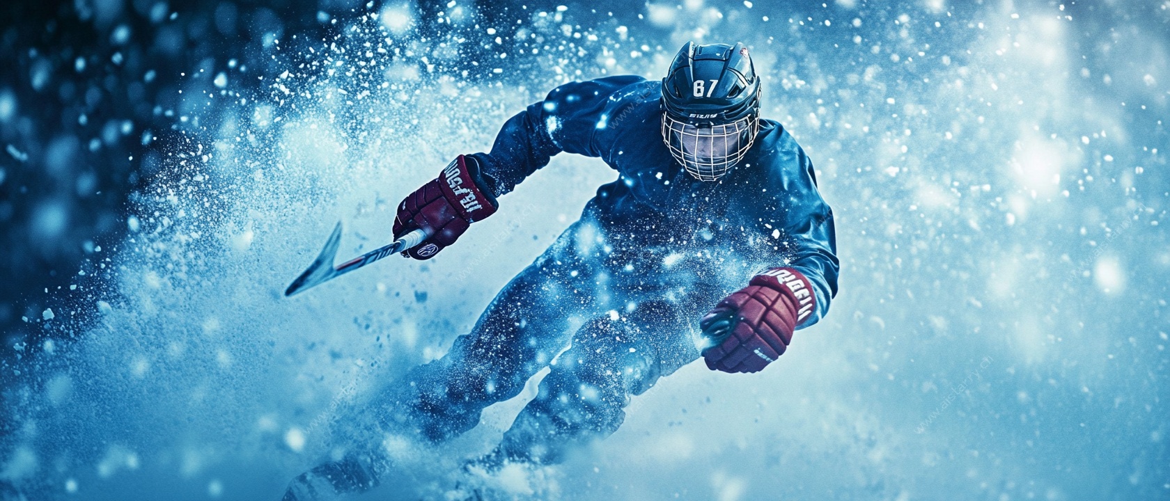 冰球运动员赛场激烈瞬间