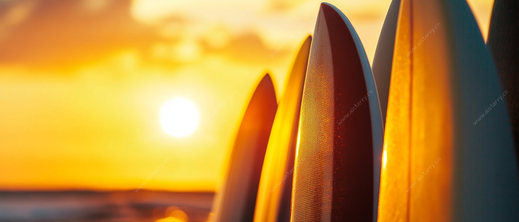 夕阳下的冲浪板