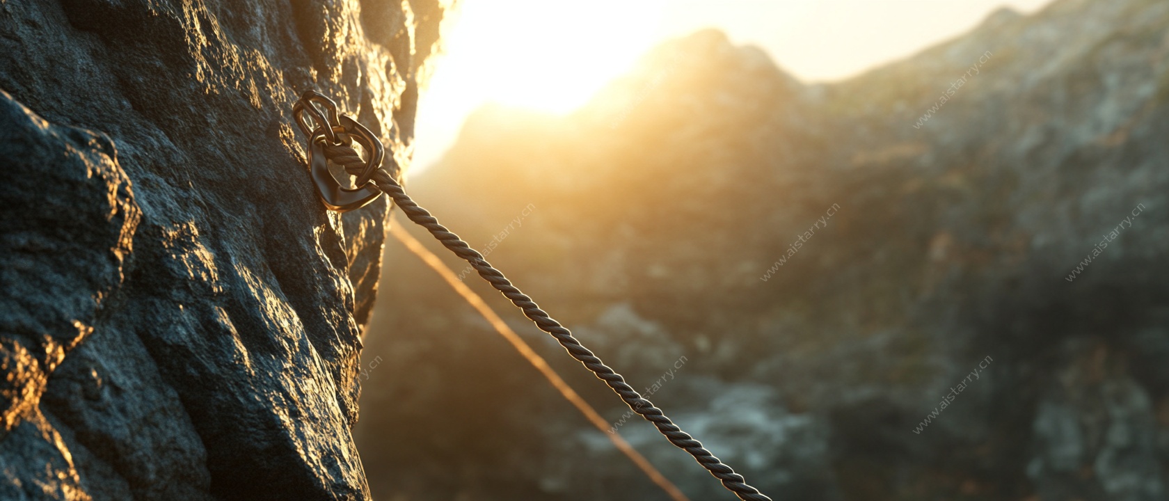 峭壁绳索间的日出美景