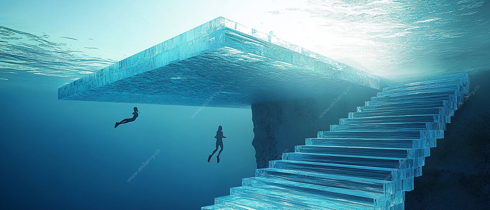 梦幻水下阶梯与潜水者