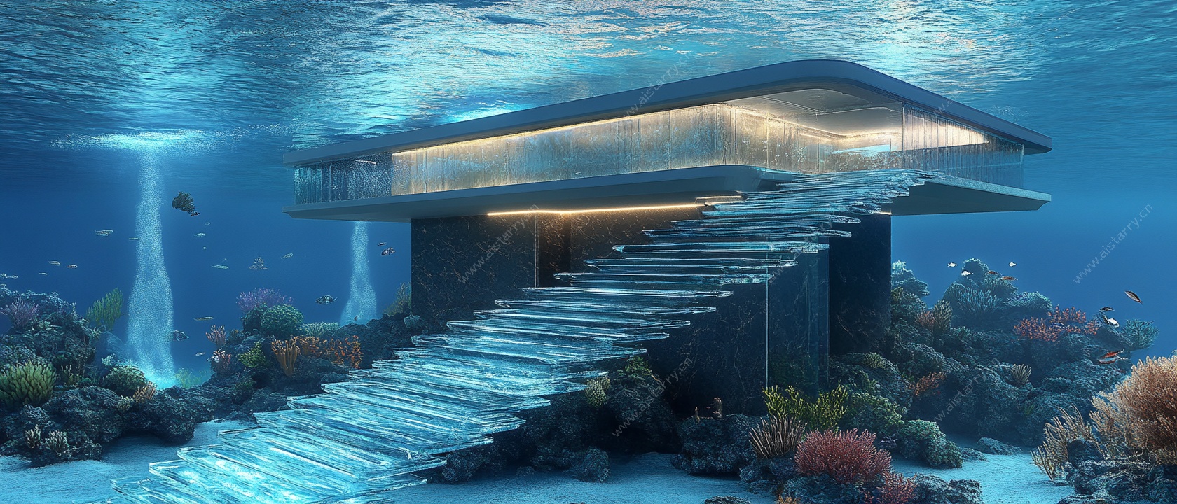 水下现代悬浮别墅景观