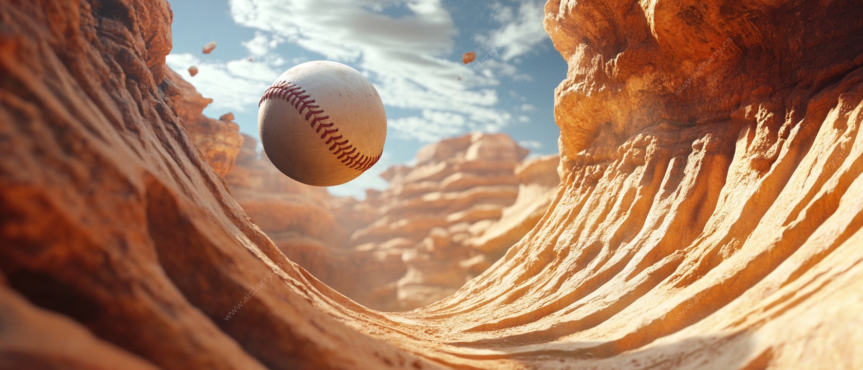 峡谷中悬浮的棒球
