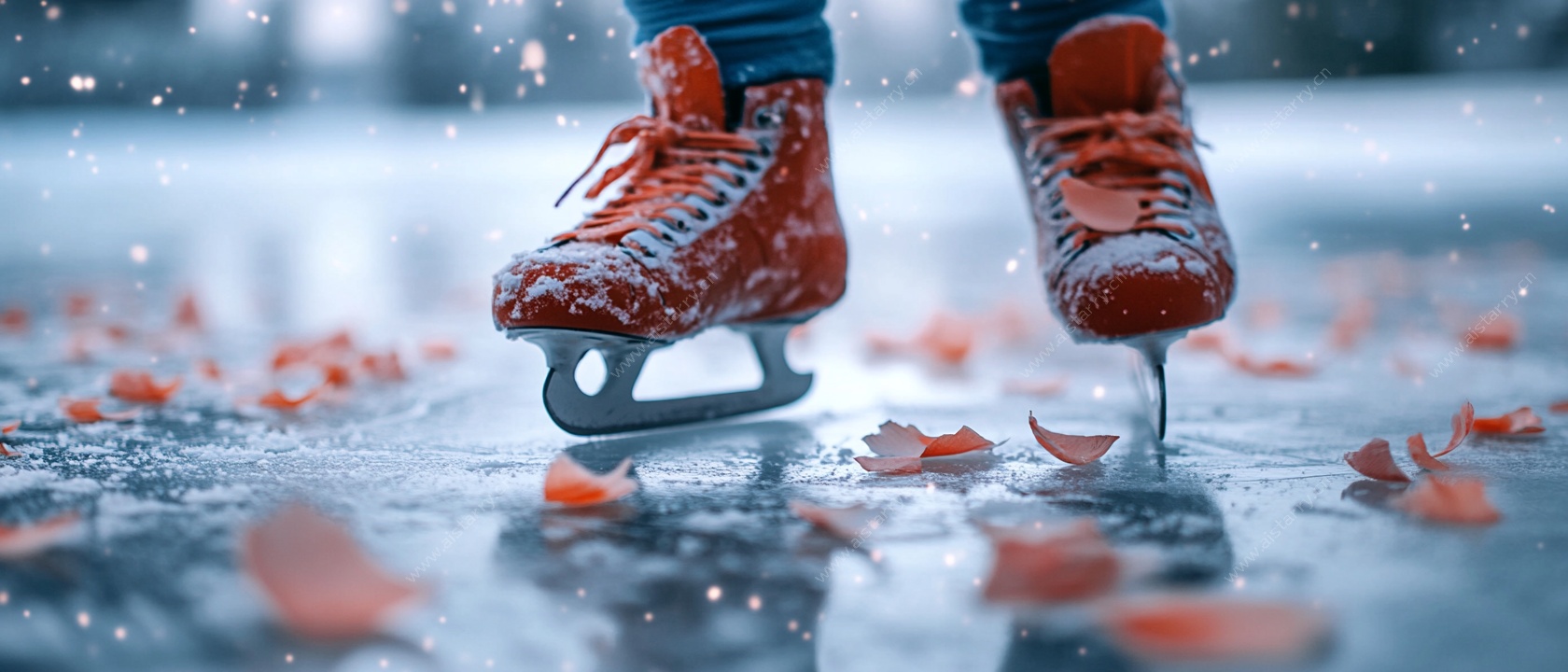 秋日冰面滑冰者的动感瞬间