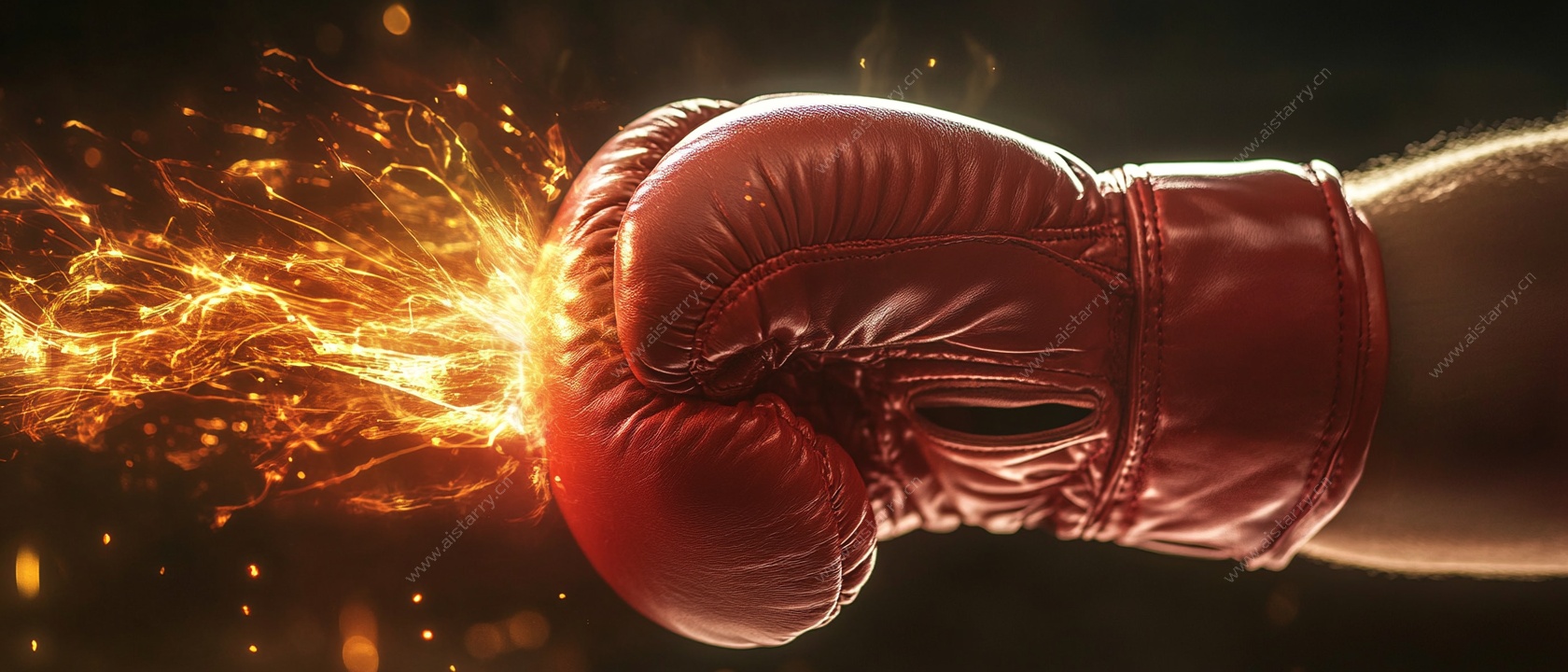 拳击手套迸发火焰瞬间