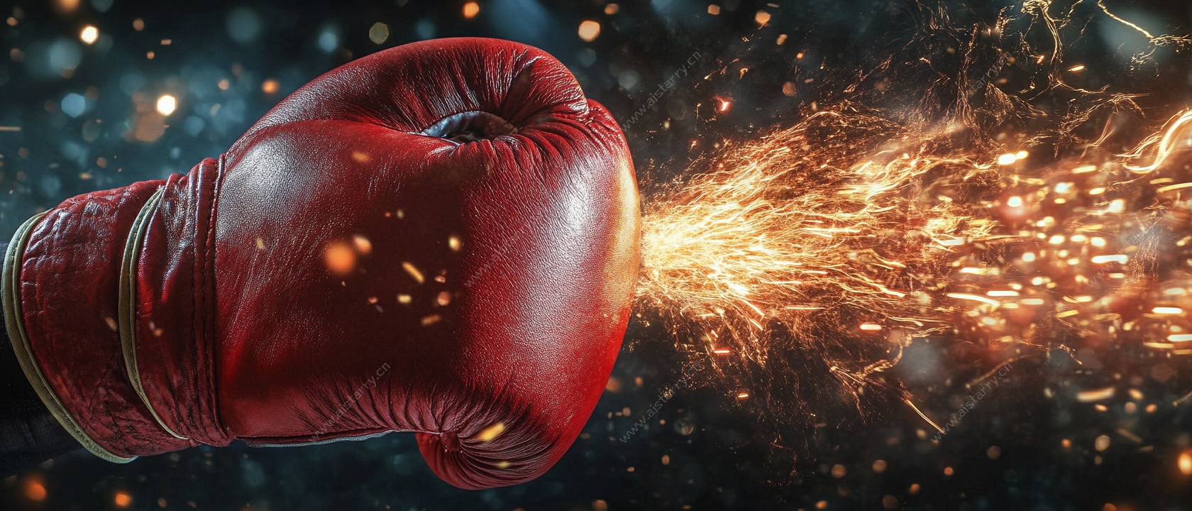 红色拳击手套迸发火花