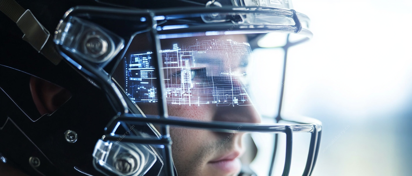 未来感橄榄球运动员头部特写