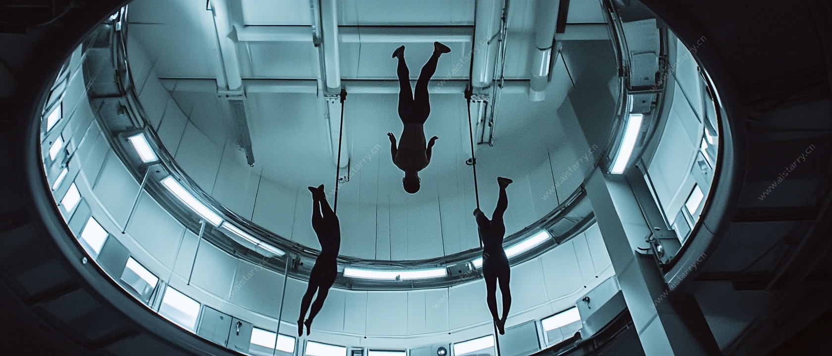 室内倒挂舞者的独特身姿