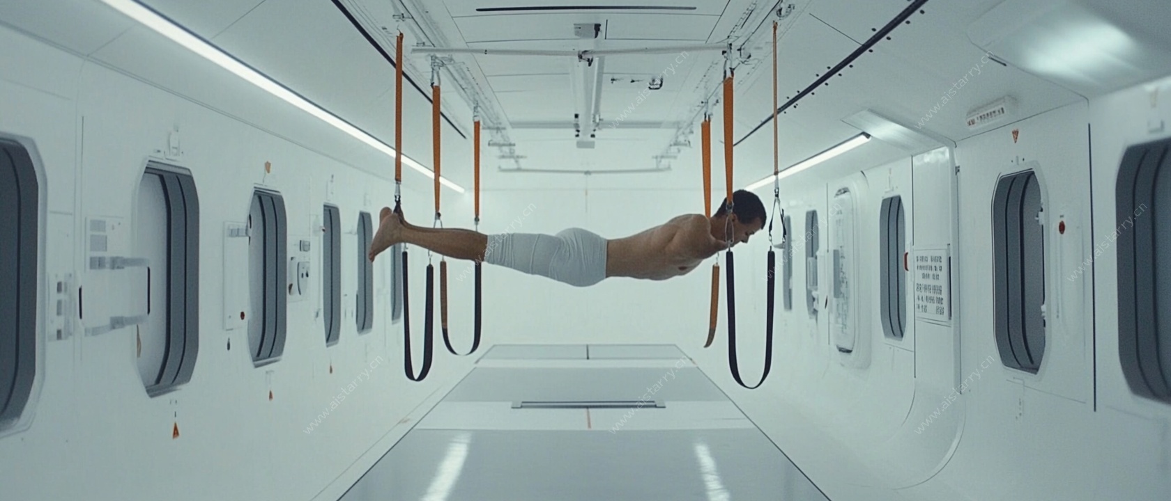 在零重力环境中健身的人