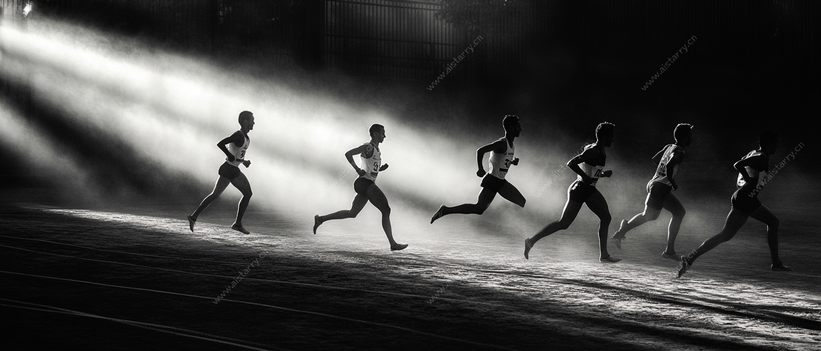 黑白光影下的奔跑者